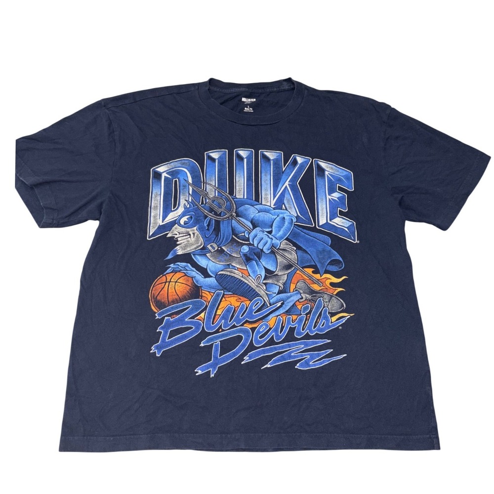 Hollister Blue 84 Duke Blue Devils Mens Large Boxy Fit Graphic T-Shirt Navy Blue